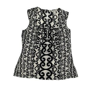White House Black Market White Black Swirl Silk Sleeveless Blouse Size S Women's